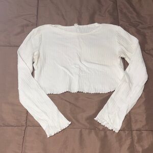 White Ribbed Cropped Long Sleeve Top